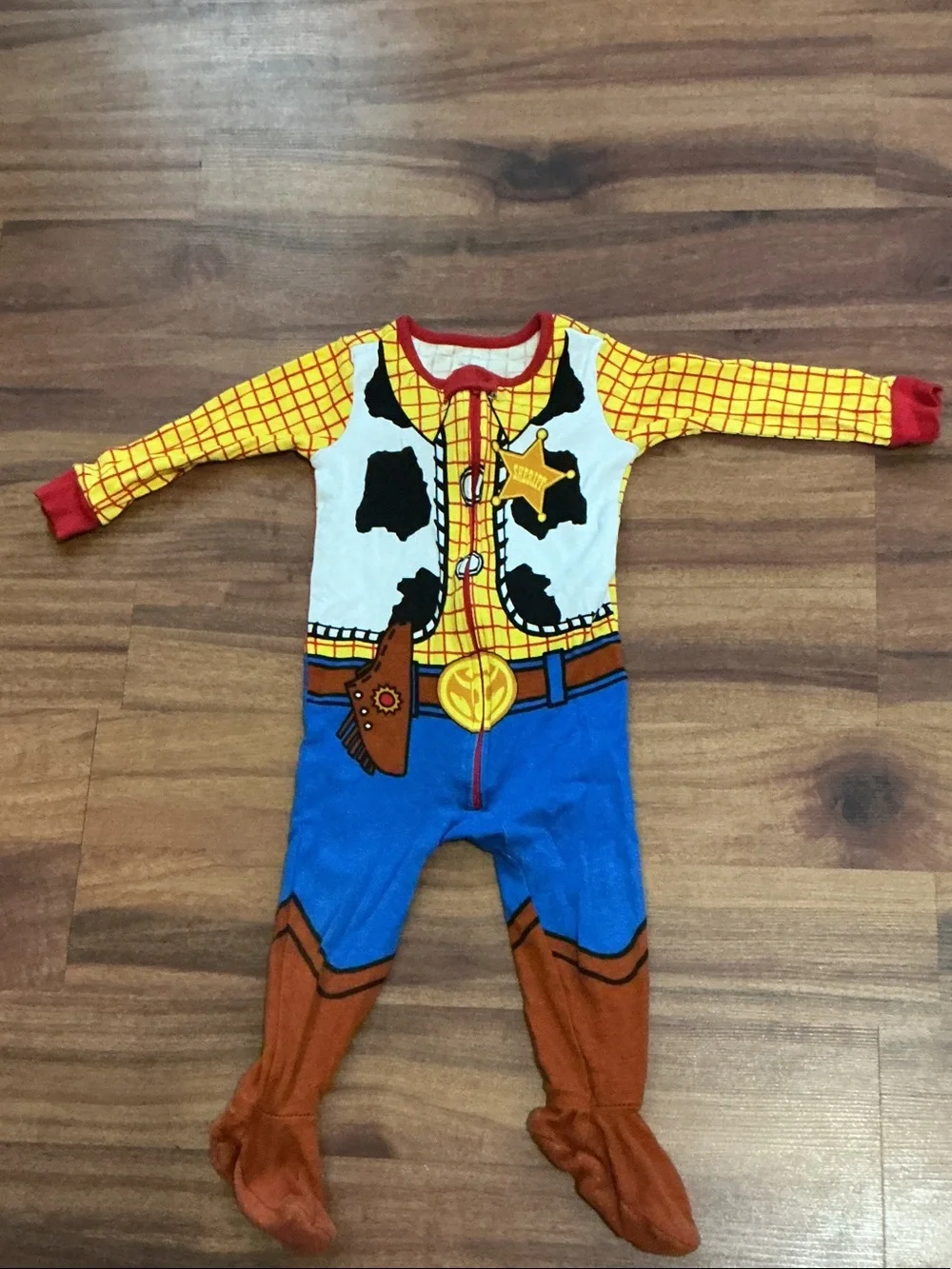 Cowboy Sheriff One-Piece Footed Pajamas - Yellow/Blue Halloween sz 12 18 months